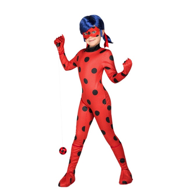 Vista principal del disfraz de Ladybug con accesorios en tallas 4 a 14 años