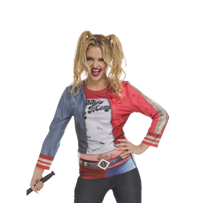 Vista frontal del camiseta disfraz de Harley supervillana