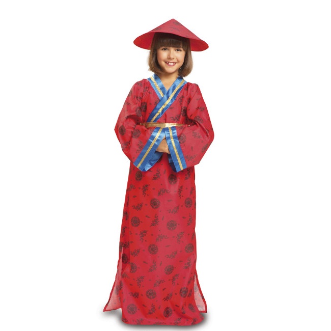 Vista delantera del disfraz de chino rojo en tallas 3 a 12 años