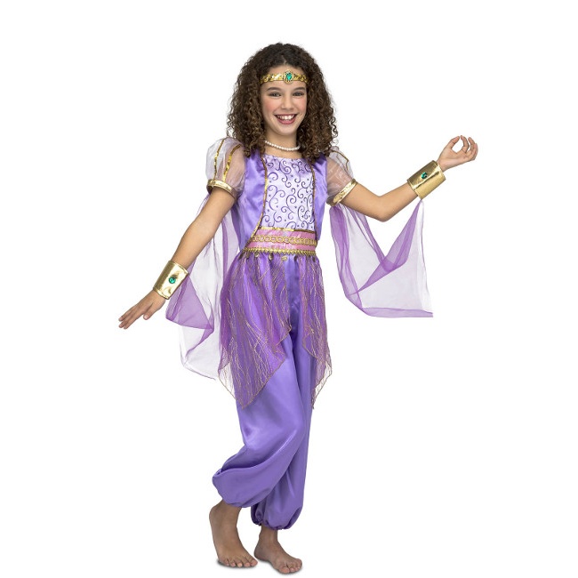Vista delantera del disfraz de princesa árabe lila en tallas 3 a 12 años