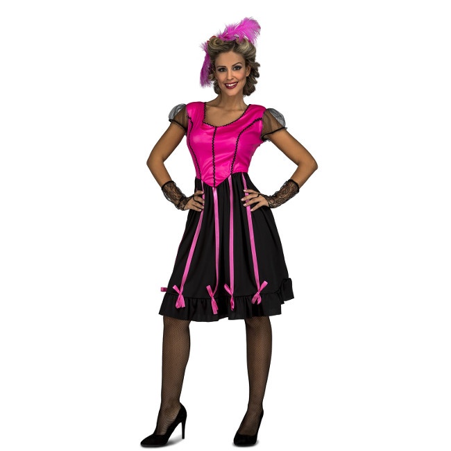 Vista principal del disfraz de madame cabaret rosa en talla M-L