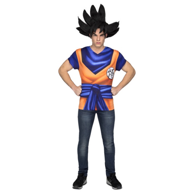 Vista frontal del camiseta disfraz de Son Goku disponible también en talla XL