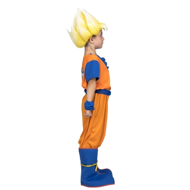 Foto lateral/trasera del modelo de Son Goku Saiyan con accesorios en caja