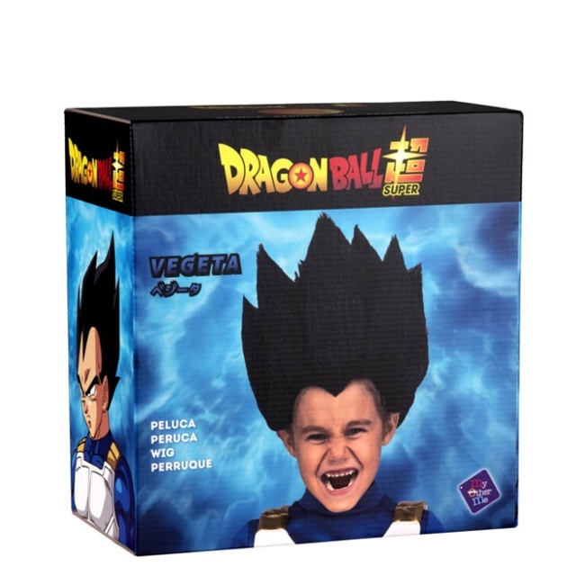 Foto detallada de peluca de Vegeta en caja para niño