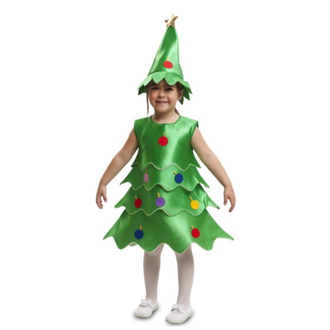 Vista frontal del disfraz de árbol de navidad en tallas 3 a 9 años
