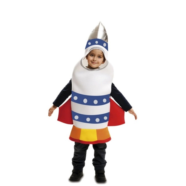 Vista delantera del disfraz de cohete infantil en tallas 3 a 6 años