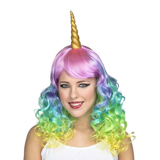 Para exponer Borrar psicología Peluca larga multicolor de Unicornio dorado por 14,50 €