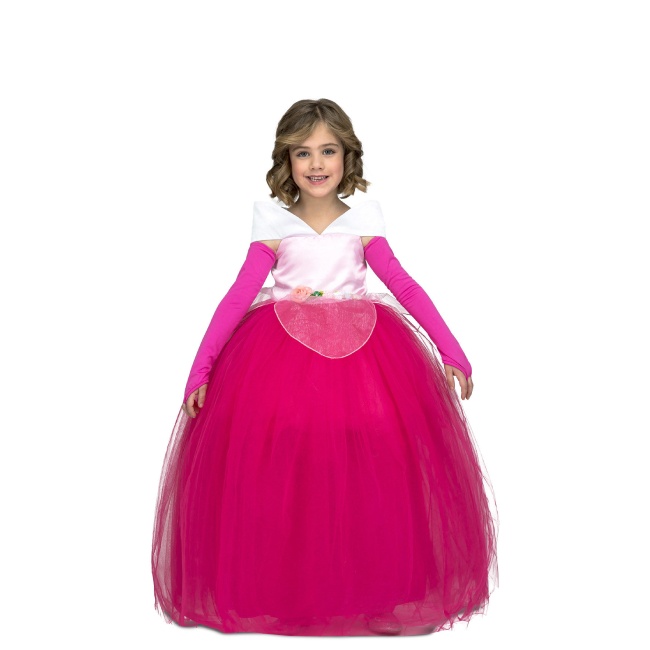Vista principal del disfraz de princesa rosa con can can en tallas 5 a 12 años