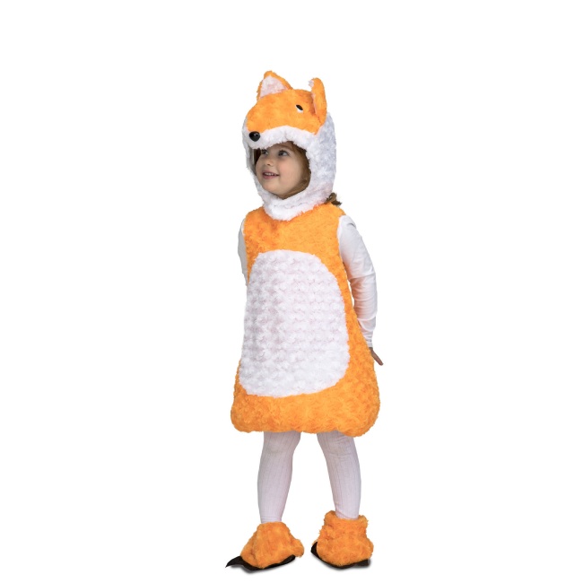 Vista delantera del disfraz de zorro naranja de peluche infantil en tallas 3 a 6 años