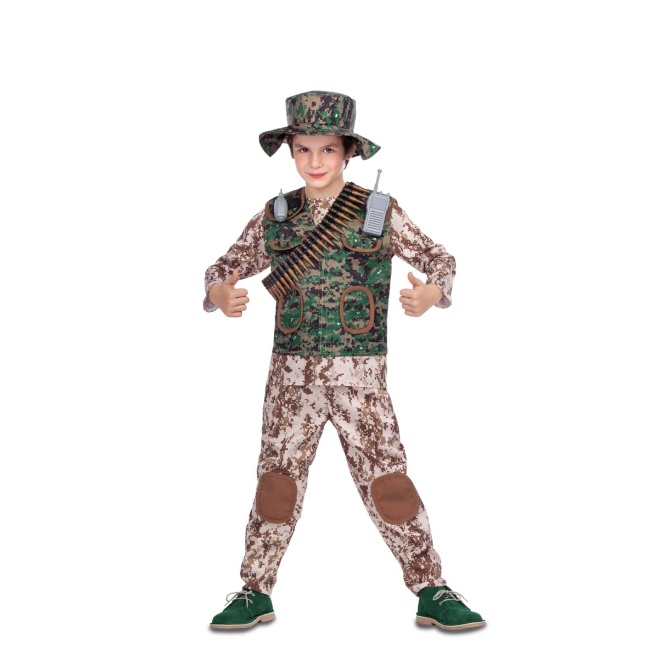 Vista delantera del disfraz de militar camuflaje infantil en tallas 5 a 12 años