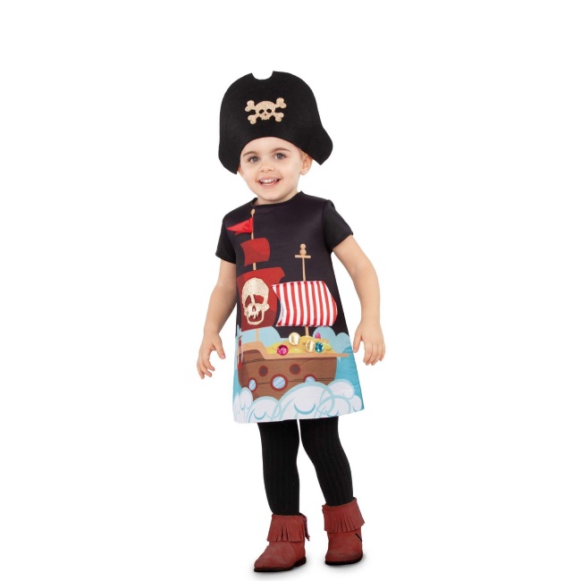 Vista delantera del disfraz de capitana pirata en stock