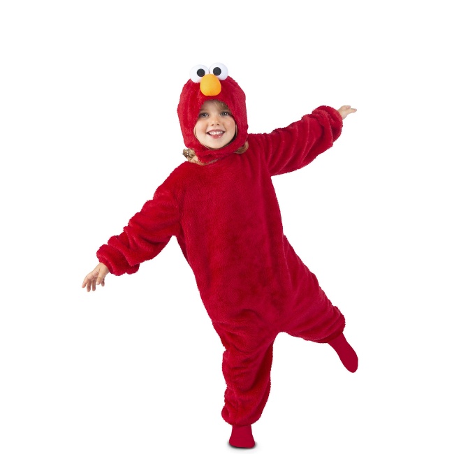 Vista frontal del disfraz de Elmo de Barrio Sésamo infantil en tallas 3 a 12 años