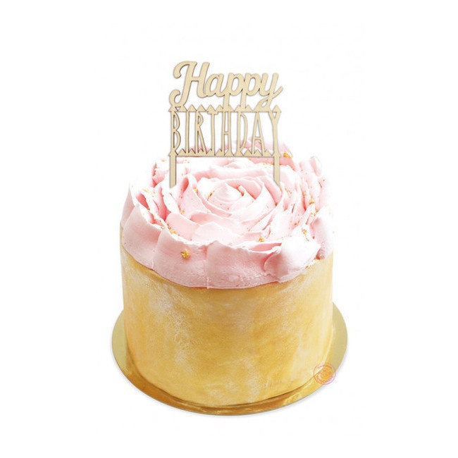 Foto detallada de topper para tarta de madera de Happy Birthday - Scrapcooking