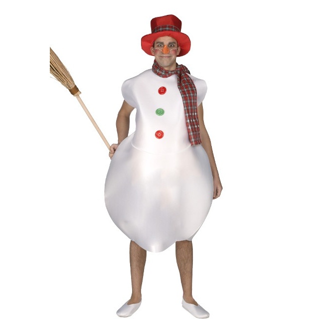 Vista delantera del disfraz de muñeco de nieve con bufanda en talla M-L