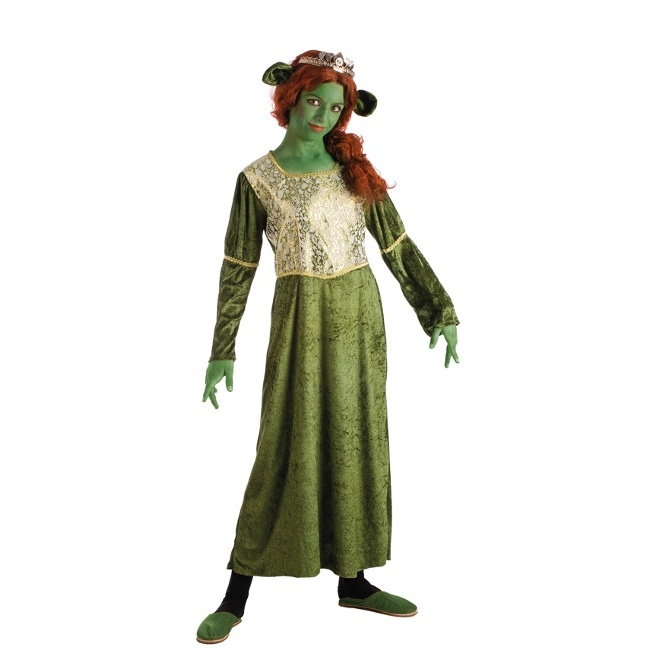 Vista frontal del disfraz de princesa medieval verde en tallas 3 a 10 años