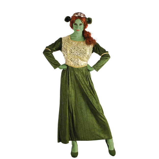 Vista delantera del disfraz de princesa medieval verde en talla M-L