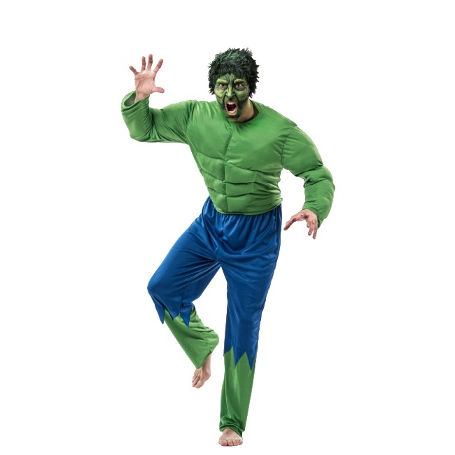 Vista frontal del disfraz de superhéroe verde en talla M-L