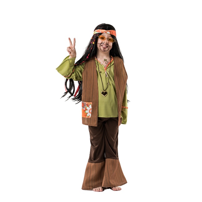 Vista delantera del disfraz de hippie love power en tallas 3 a 10 años