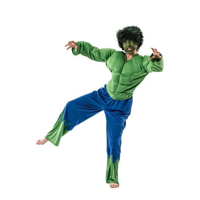 Vista principal del disfraz de superhéroe verde en tallas 3 a 10 años