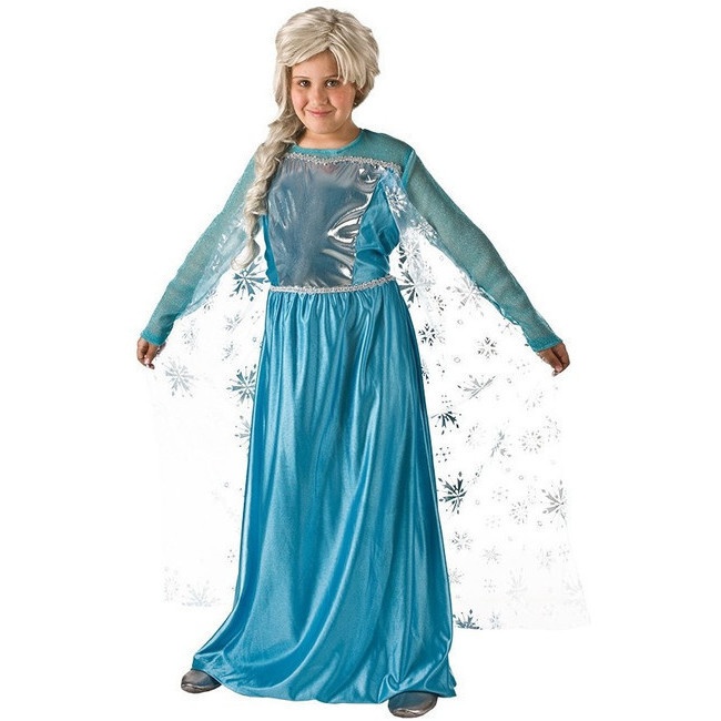 Vista frontal del disfraz de princesa del hielo en tallas 3 a 10 años