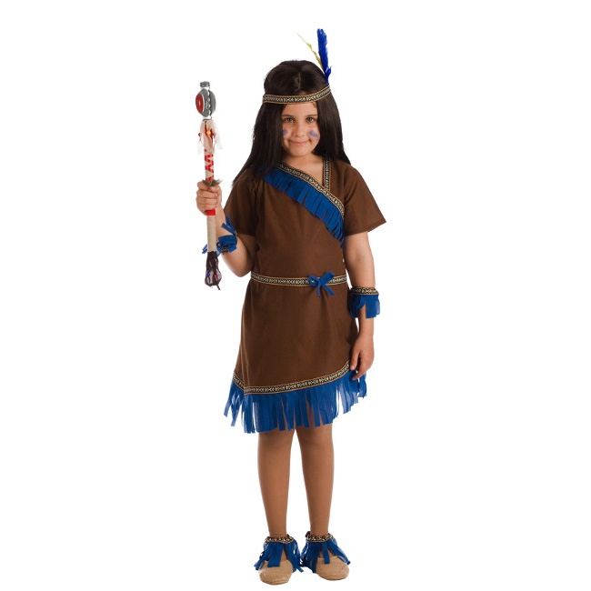 Vista principal del disfraz de indio marrón en tallas 3 a 10 años