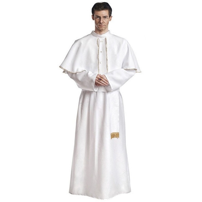Vista delantera del disfraz de Papa del Vaticano en talla M-L