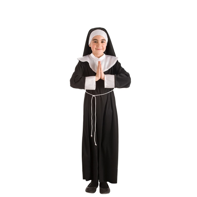 Vista principal del disfraz de monja católica en tallas 3 a 10 años