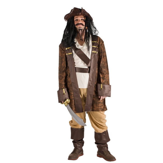 Vista frontal del disfraz de pirata Jack de los mares en talla M-L
