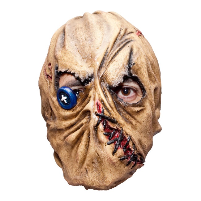Vista delantera del máscara de espantapájaros Halloween en stock