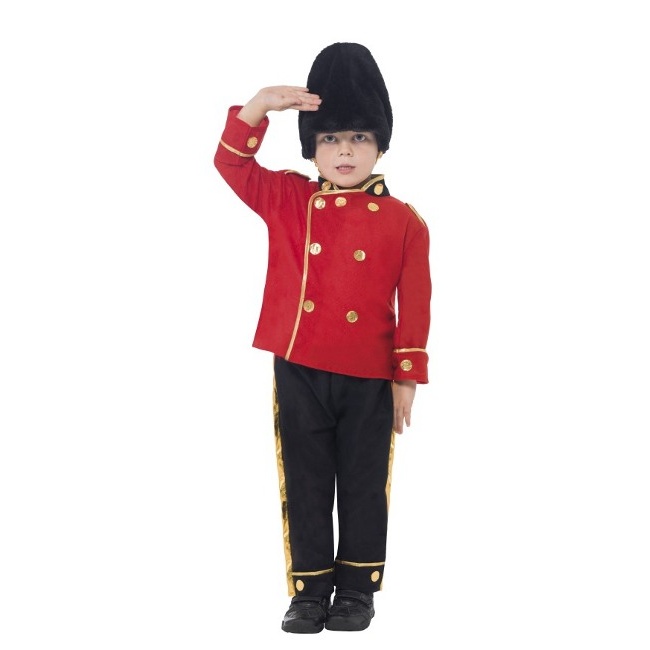 Vista frontal del disfraz de la Guardia Inglesa infantil en tallas 4 a 9 años