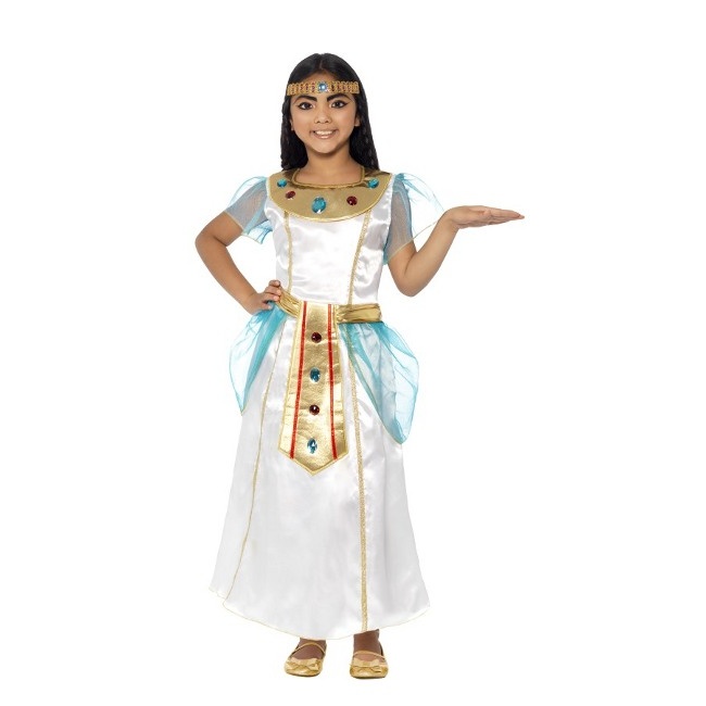 Vista frontal del disfraz de Cleopatra del Nilo en tallas 4 a 12 años
