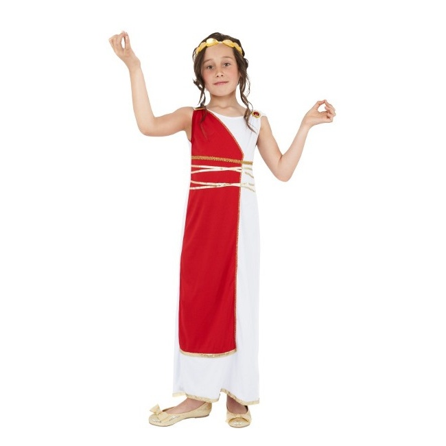 Vista principal del disfraz de ciudadano romano con túnica en tallas 7 a 12 años