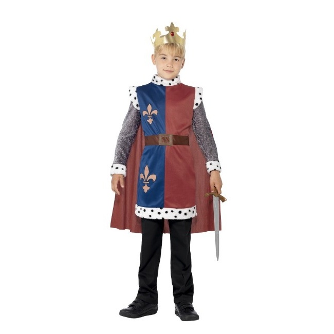 Vista principal del disfraz de rey Arturo en tallas 4 a 12 años