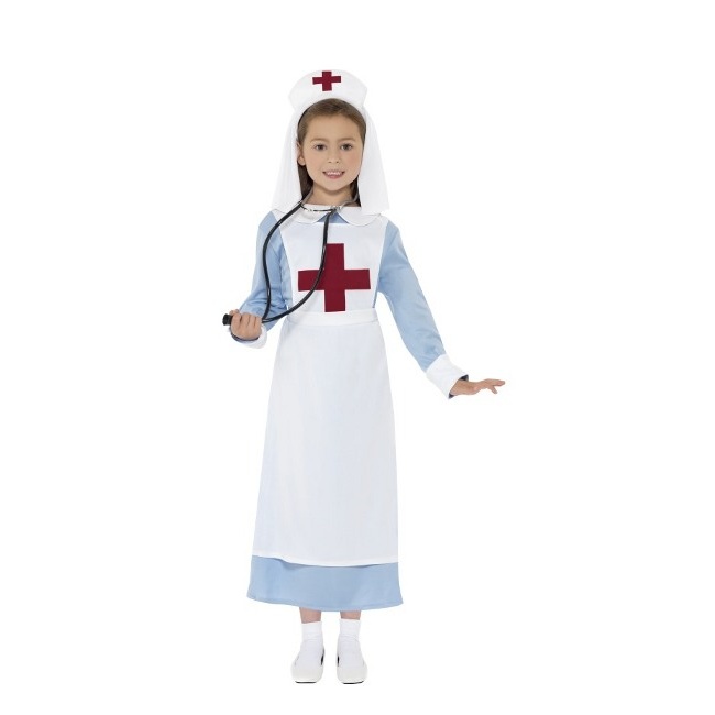 Vista principal del disfraz de enfermera de guerra en tallas 4 a 12 años