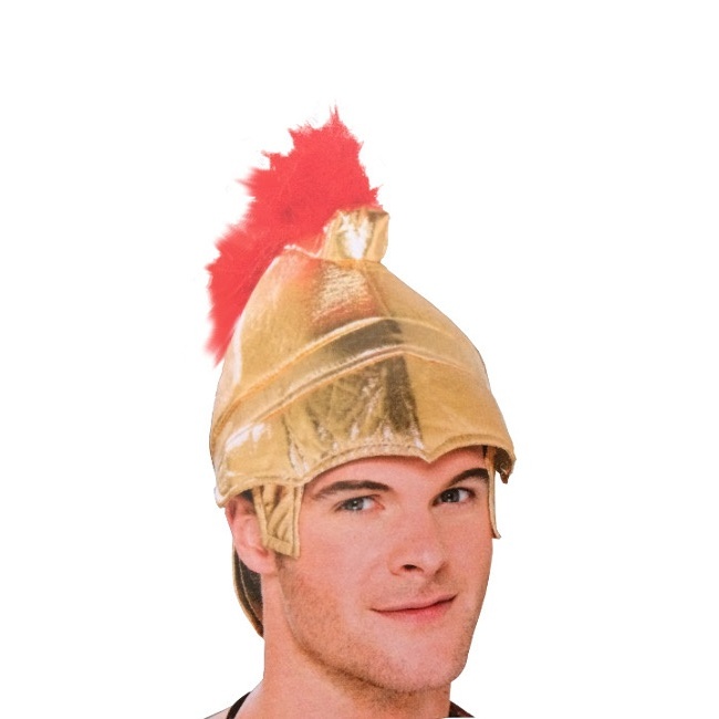 Vista frontal del casco de soldado romano en stock