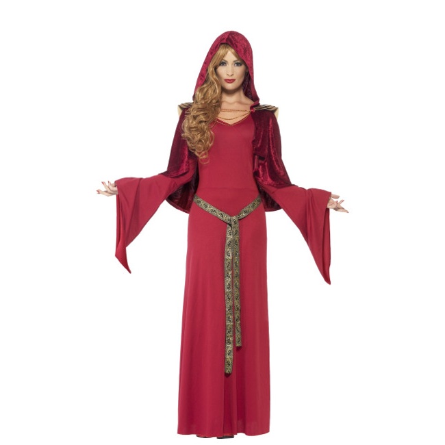 Vista principal del disfraz de sacerdotisa rojo en stock