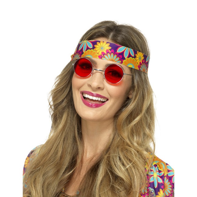 Vista principal del gafas hippie rojas en stock