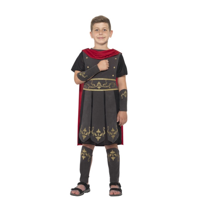 Vista frontal del disfraz de soldado del imperio romano en tallas 4 a 12 años