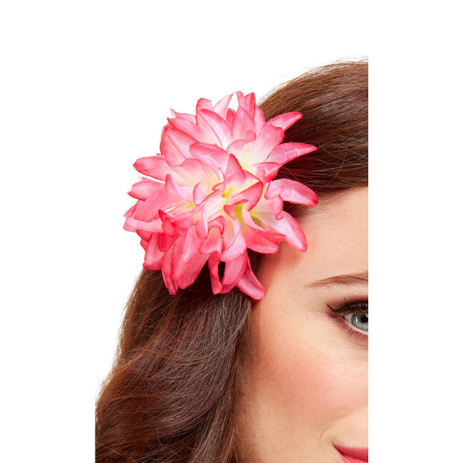Vista frontal del flor hawaiana rosa y blanca en stock