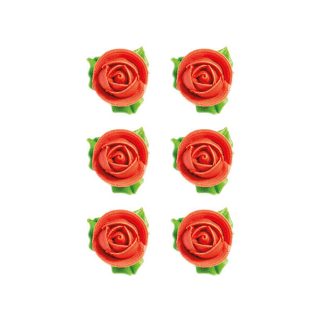 Vista frontal del figuras de azúcar de rosas rojas - Decora - 6 unidades en stock