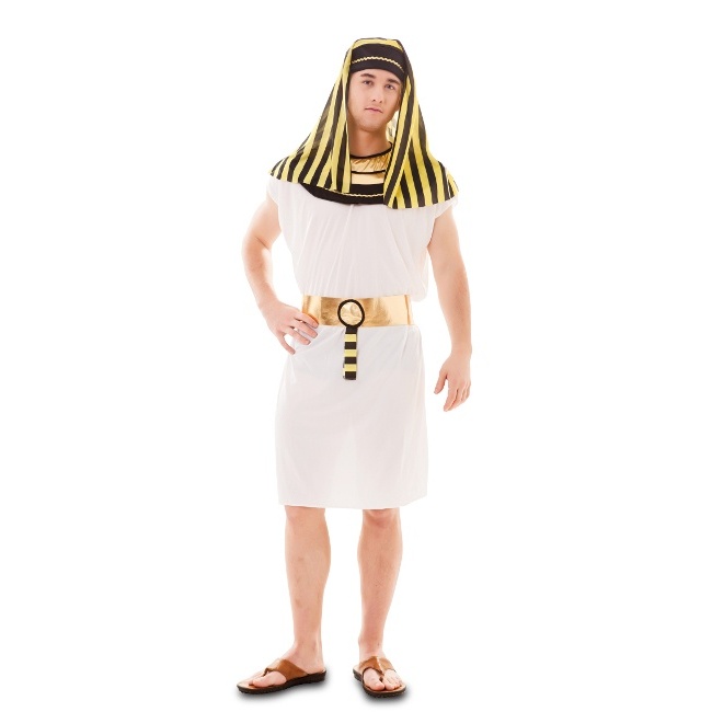 Vista frontal del disfraz de faraón egipcio disponible también en talla XL