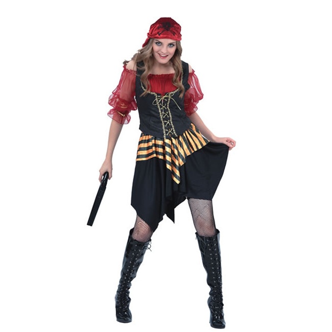 cálmese Decorativo Almeja Disfraz de pirata rojo con calavera para mujer por 24,50 €