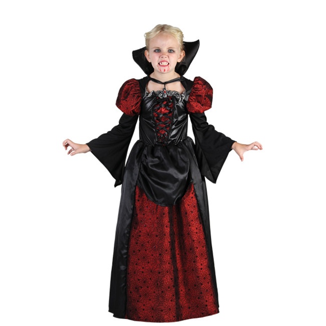 Vista frontal del disfraz de vampiresa de la noche en tallas 3 a 12 años