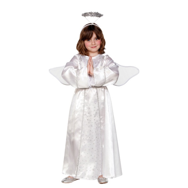 Vista principal del disfraz de ángel blanco en tallas 4 a 12 años