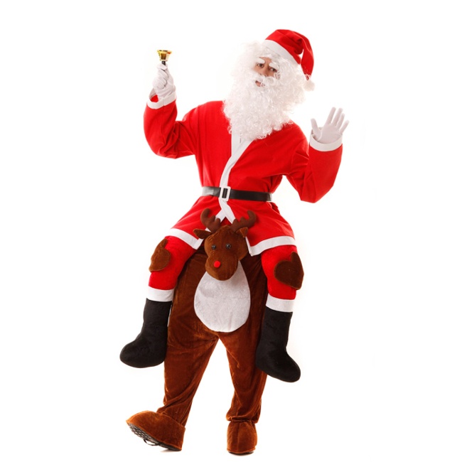 Vista principal del disfraz de Papá Noel a hombros de reno en talla única