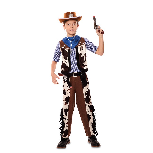 Vista frontal del disfraz de cowboy vaquero en tallas 3 a 12 años