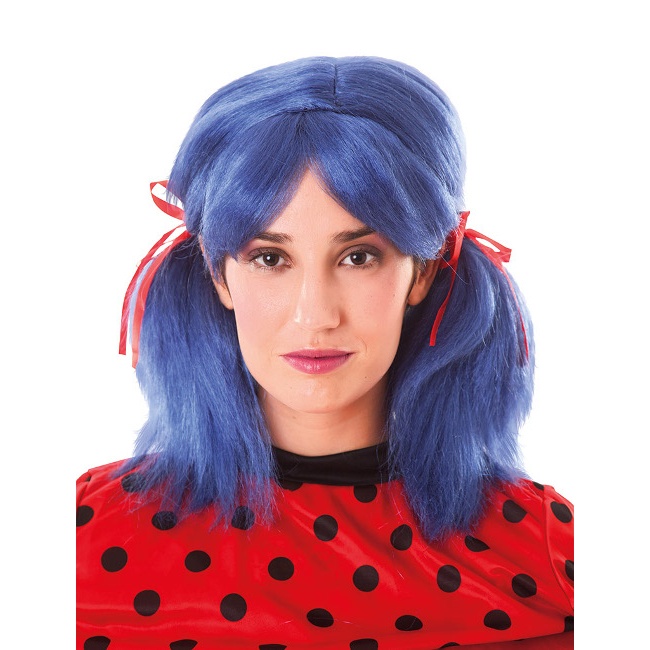 Vista frontal del peluca azul de Lady Bug en stock