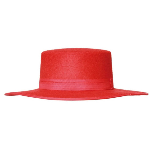 Vista principal del sombrero cordobés rojo en stock