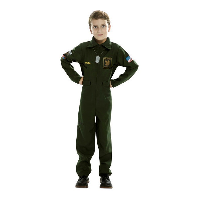 Vista delantera del disfraz de piloto de caza Air Force infantil en tallas 5 a 12 años