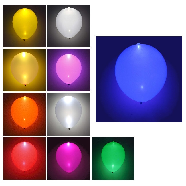 Vista principal del globos de látex en color amarillo, azul, blanco, dorado, lila, naranja, plateado, rojo, rosa y verde